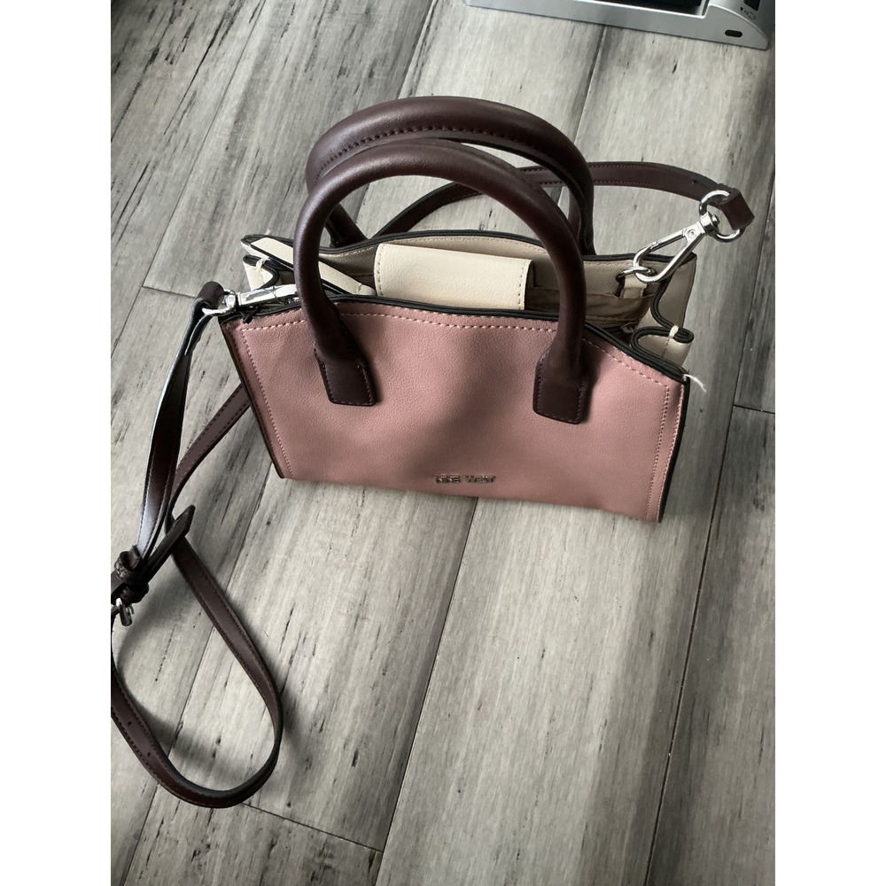 Nine West Mini Satchel Crossbody Bag Pink Brown Cream Colorblock Handbag - Picture 3 of 5